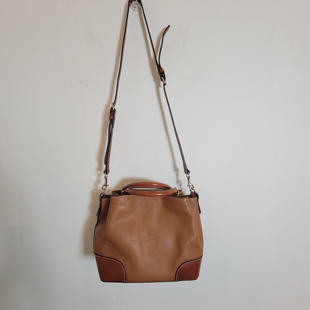 Dooney & Bourke Pebble Grain Leather Satchel Bag Caramel Brown Crossbody Handbag - Picture 5 of 16